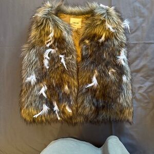 Cherokee Faux Fur Vest with Feather Details - Brown and White